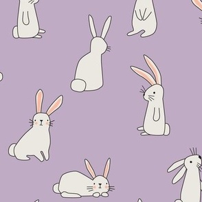 White Bunnies on Soft Purplel - 3 inch