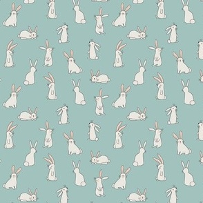 White Bunnies on Soft Teal - 1 inch