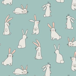 White Bunnies on Soft Teal - 2 inch