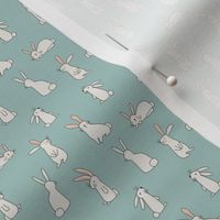 White Bunnies on Soft Teal - 3/4  inch
