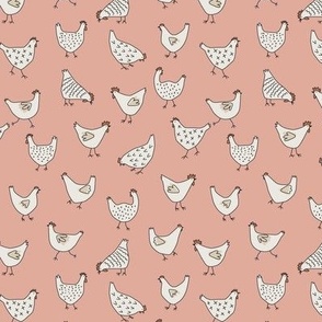 Hand drawn Chickens on Soft Pink - 1 inch