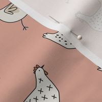 Hand drawn Chickens on Soft Pink - 2 inch