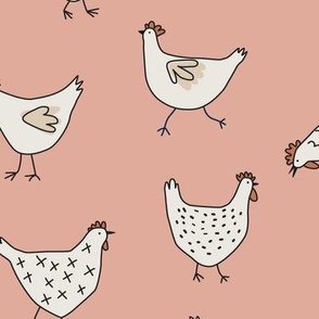 Hand Drawn Chickens on Soft Pink - 3 inch