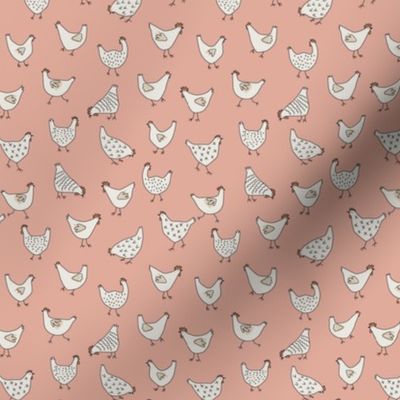 Hand drawn Chickens on Soft Pink - 3/4 inch