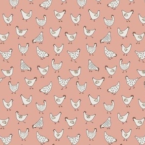 Hand drawn Chickens on Soft Pink - 3/4 inch