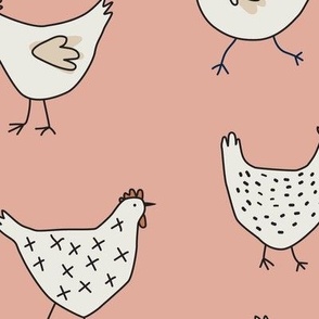 Hand drawn Chickens on Soft Pink - 4 inch