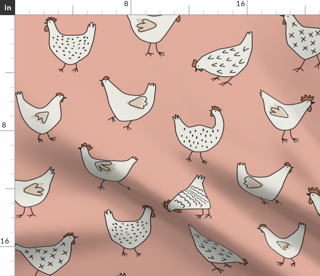 Hand drawn Chickens on Soft Pink - 4 inch