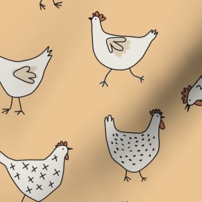Hand drawn Chickens on Yellow - 3 inch