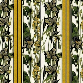Art Nouveau - Gold Stripes & Flowers
