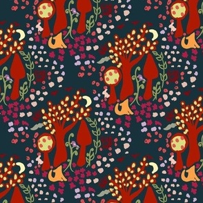 Woodland Folk Forest - Red and Navy
