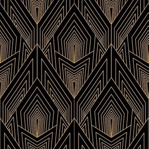 Art Deco Gold Line Abstract on Black