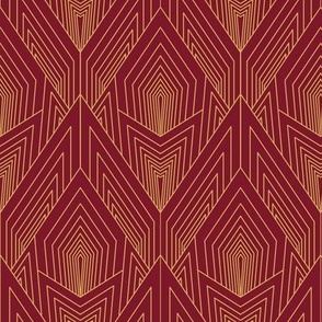Art Deco Gold Line Abstract on Burgundy