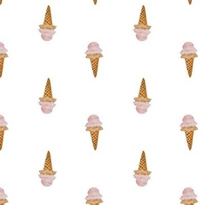 Small Watercolor Ice Cream in Waffle Cones with White Background in Two Directions