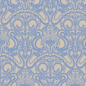 Folk octopus damask soft blue