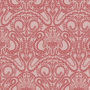 Folk octopus damask red on soft pink