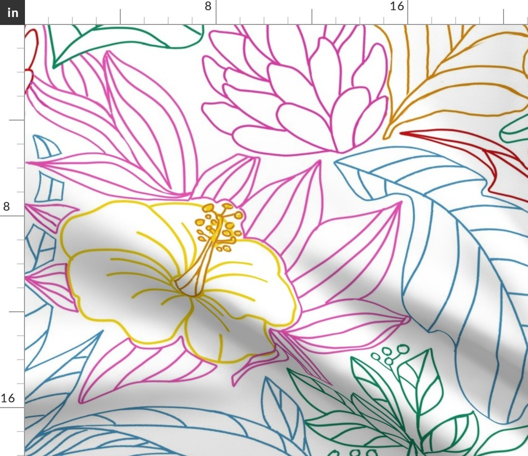 My Tropical Floral Garden-multi on white