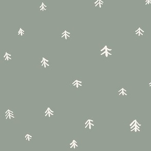 [large] Simple Christmas Tree Forest - Ivory on Sage Green