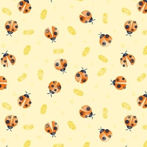 [Small] Stamped Ladybugs - Pale Yellow: Contemporary cute childhood-inspired tossed minimal animal print for kids, baby, nursery