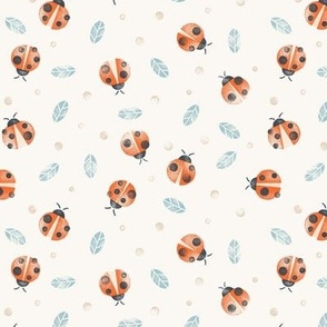 [Small] Stamped Ladybugs - Cream: Contemporary cute minimal childhood-inspired tossed animal print for kids, baby, nursery