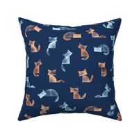 [M] Stamped Cats - Navy:  Fun contemporary childhood-inspired minimal animal print for Baby, Kids, Boys, Nursery