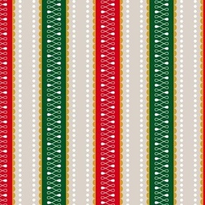 Christmas ornamental stripes red, green and cream