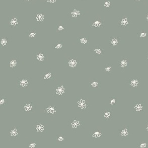 [small] Simple Daisies - Ivory on Sage Green