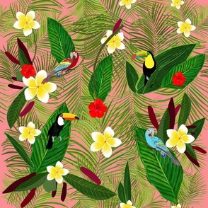 Palm leaves and frangipani hawaiian pattern
