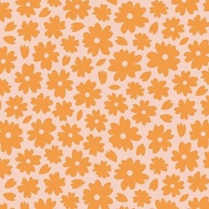 Ditsy flowers / Large scale / Orange+baby pink