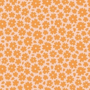 Ditsy flowers / Medium scale / Orange+baby pink