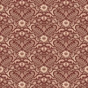 Jumping foxes maximalist folk floral damask - earthy light terracotta clay  - mid-small