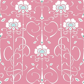 art deco carnation white on pink