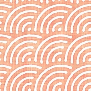 Batik Block Print Rainbow Wave or Scales in Peach Fuzz and White (Large Scale)