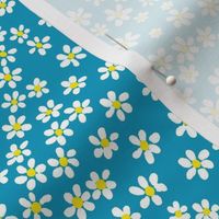 (S) Tiny quilting floral - small white flowers on Caribbean blue - Petal Signature Cotton Solids coordinate