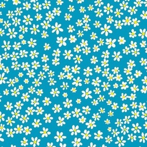 (S) Tiny quilting floral - small white flowers on Caribbean blue - Petal Signature Cotton Solids coordinate