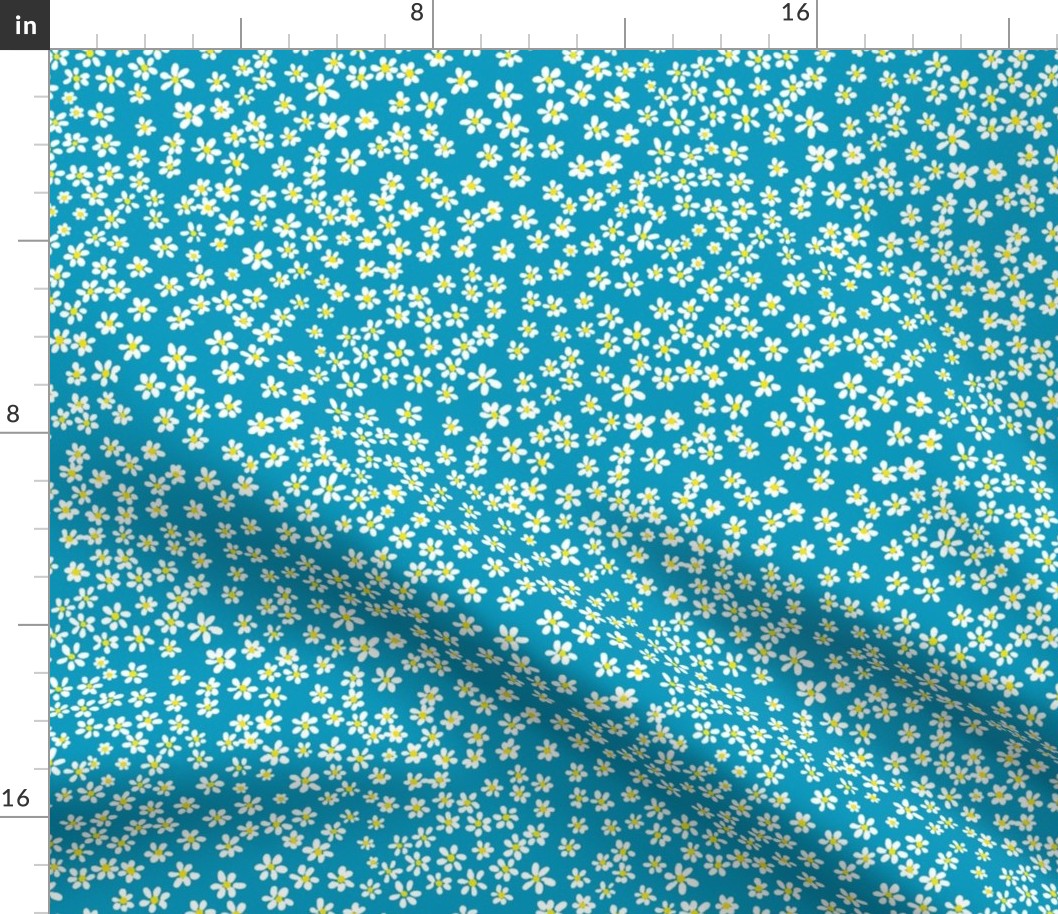 (S) Tiny quilting floral - small white flowers on Caribbean blue - Petal Signature Cotton Solids coordinate