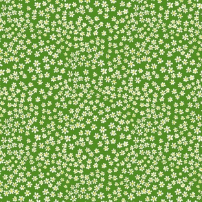 (S) Tiny quilting floral - small white flowers on green - nursery spring summer floral fabric