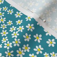 (S) Tiny quilting floral - small white flowers on Lagoon blue - Petal Signature Cotton Solids coordinate