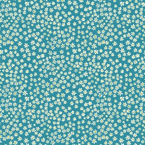 (S) Tiny quilting floral - small white flowers on Lagoon blue - Petal Signature Cotton Solids coordinate