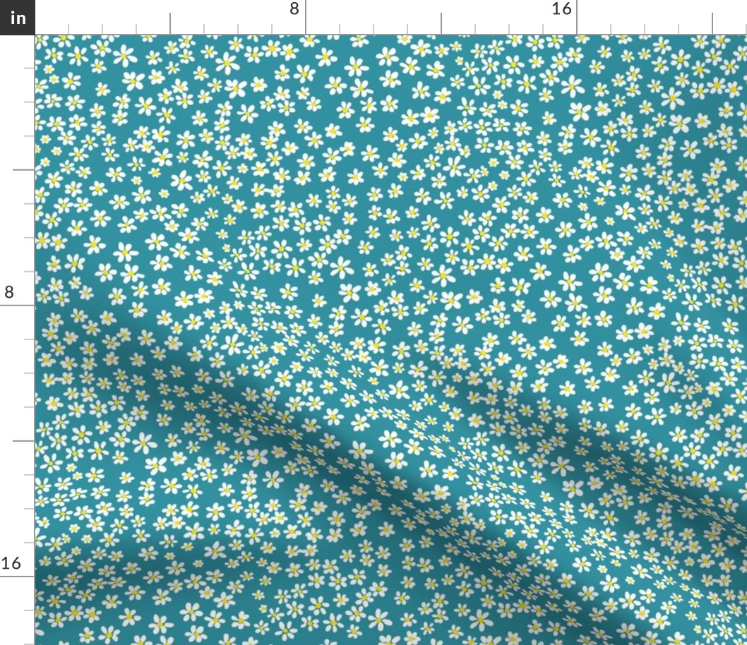 (S) Tiny quilting floral - small white flowers on Lagoon blue - Petal Signature Cotton Solids coordinate