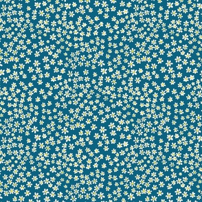 (S) Tiny quilting floral - small white flowers on Peacock blue - Petal Signature Cotton Solids coordinate