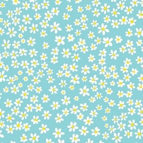 (S) Tiny micro quilting floral - small white flowers on Pool blue - Petal Signature Cotton Solids coordinate