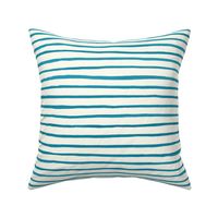 Large Handpainted watercolor wonky uneven stripes - Caribbean blue on cream - Petal Signature Cotton Solids coordinate 