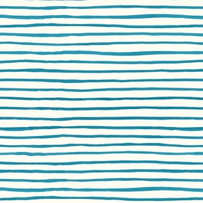 Large Handpainted watercolor wonky uneven stripes - Caribbean blue on cream - Petal Signature Cotton Solids coordinate 