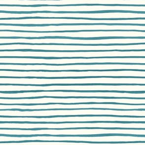 Large Handpainted watercolor wonky uneven stripes - Lagoon blue on cream - Petal Signature Cotton Solids coordinate