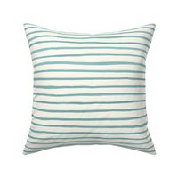 Large Handpainted watercolor wonky uneven stripes - Pool blue on cream - Petal Signature Cotton Solids coordinate 