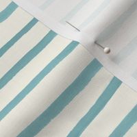 Large Handpainted watercolor wonky uneven stripes - Pool blue on cream - Petal Signature Cotton Solids coordinate 