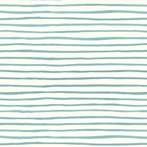 Large Handpainted watercolor wonky uneven stripes - Pool blue on cream - Petal Signature Cotton Solids coordinate 