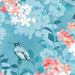 Hummingbird garden teal large scale