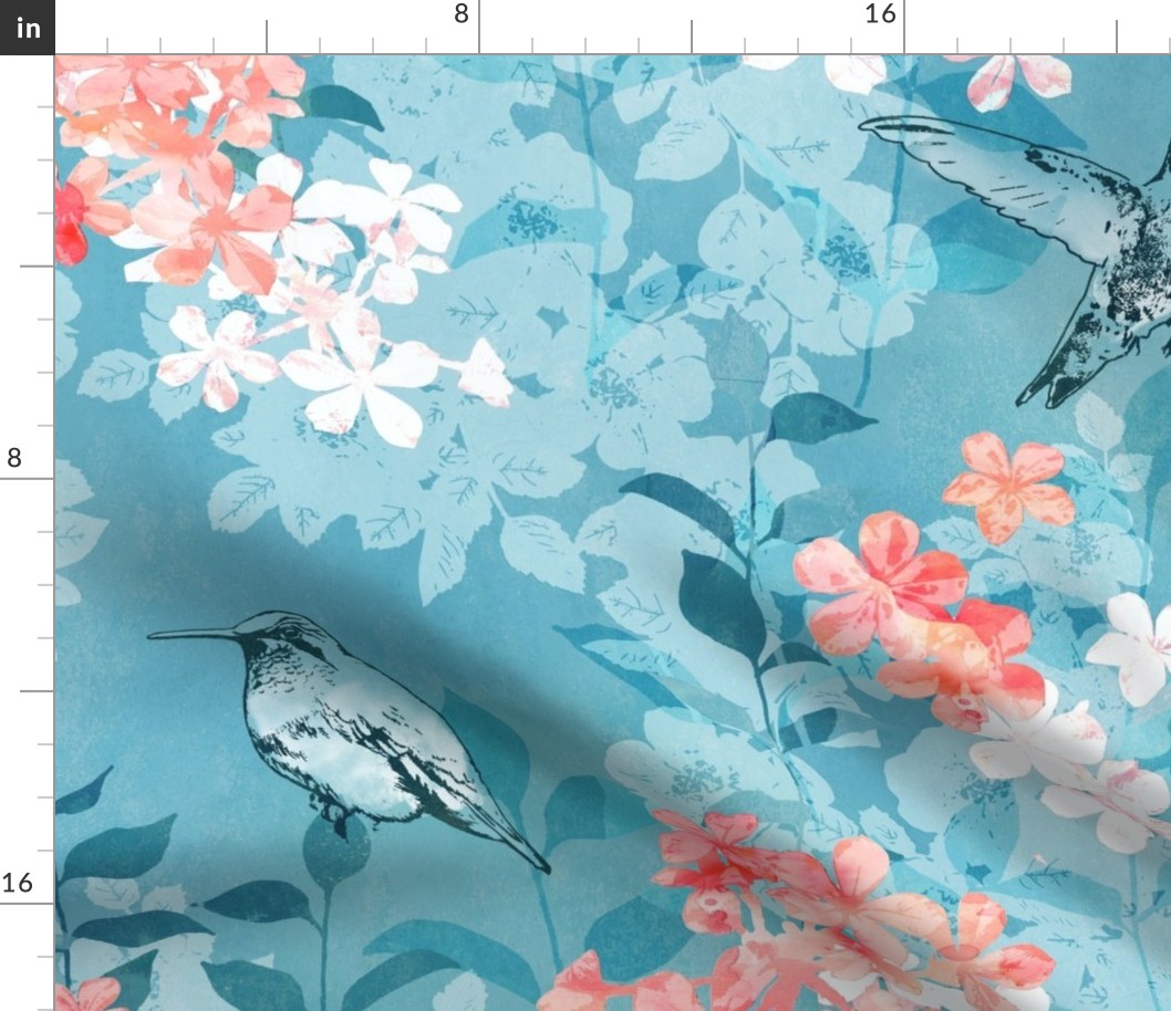 Hummingbird garden teal large scale