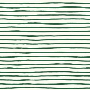 Large Handpainted watercolor wonky uneven stripes - Emerald green on cream - Petal Signature Cotton Solids coordinate 